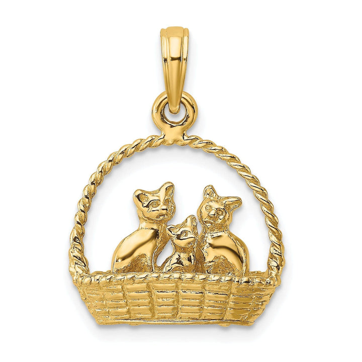 Lovely Rita's Pendants & Charms 14K Yellow Gold Polished Finish 3-Dimensional Cats Inside Of a Basket Design Charm Pendant