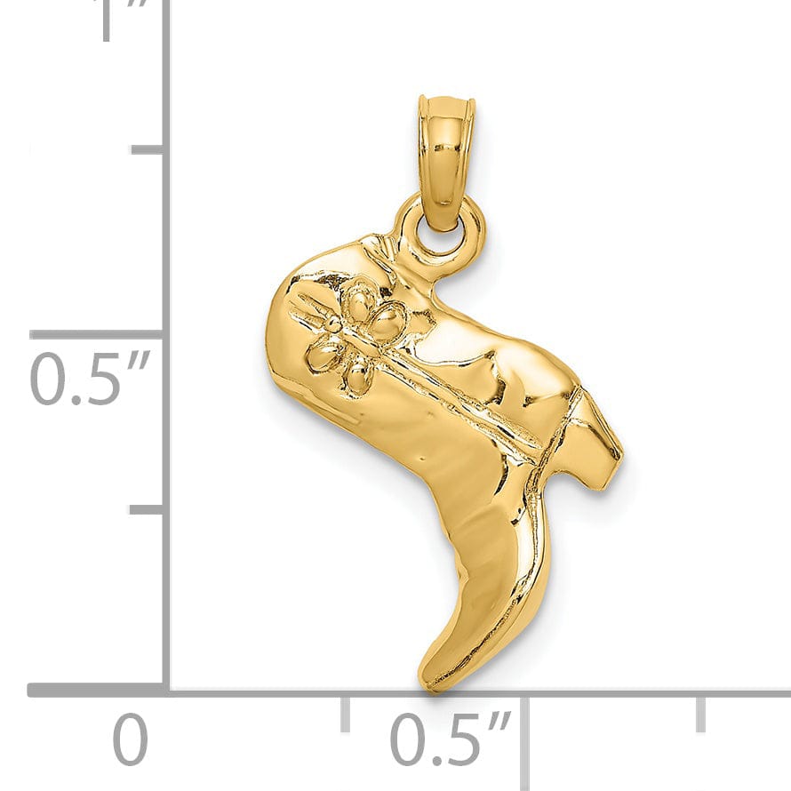 Lovely Rita's Pendants & Charms 14K Yellow Gold Polished Finish 3-Dimensional Cowboy Boot Charm