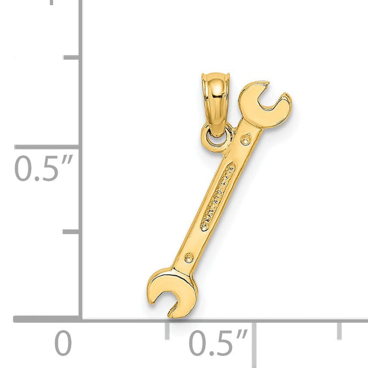 Lovely Rita's Pendants & Charms 14K Yellow Gold Polished Finish 3-Dimensional Double Open-Ended Wrench Charm Pendant