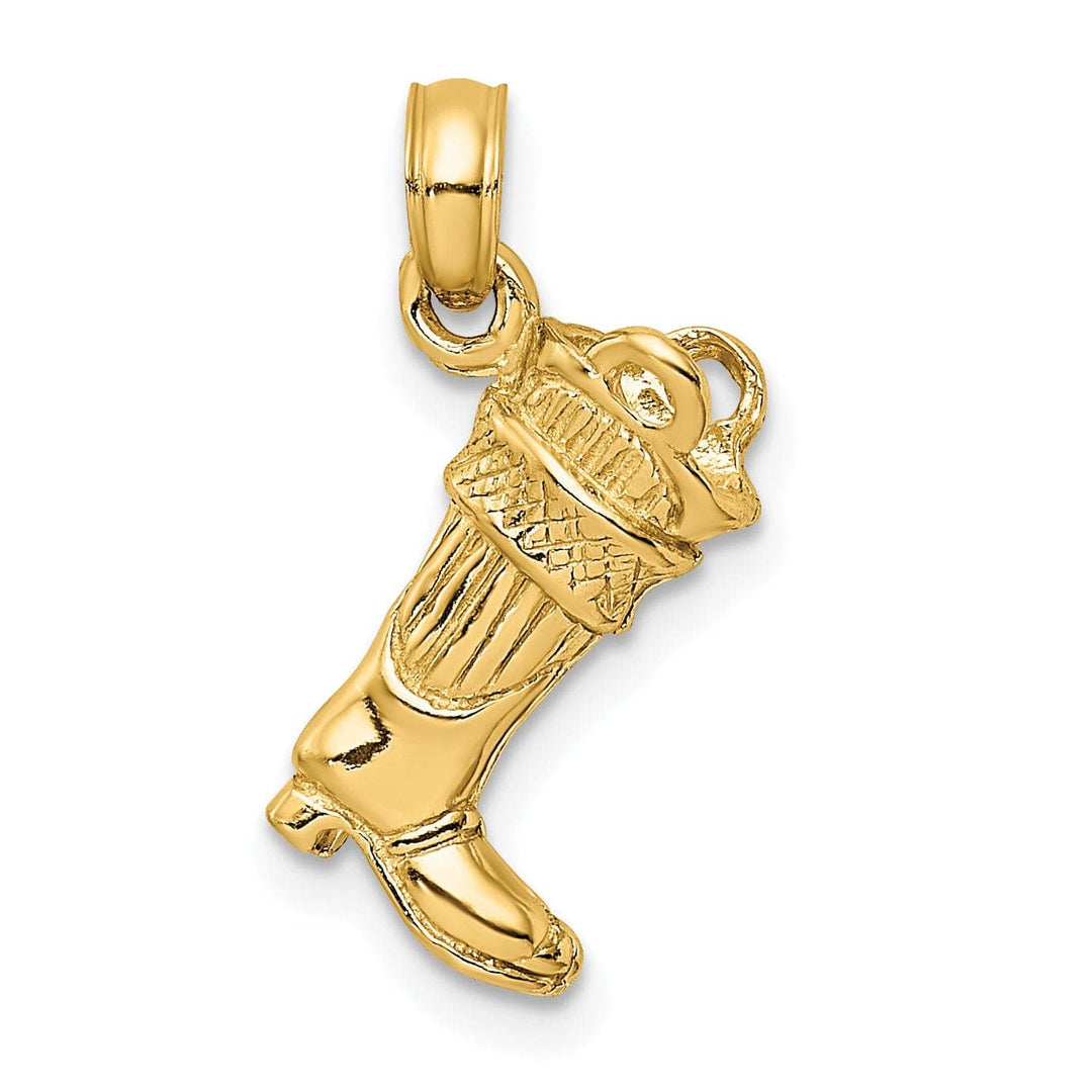 Lovely Rita's Pendants & Charms 14k Yellow Gold Polished Finish 3-Dimensional Firefighter Boot Charm Pendant