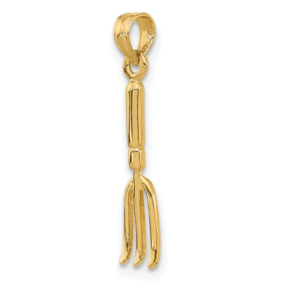 Lovely Rita's Pendants & Charms 14K Yellow Gold Polished Finish 3-Dimensional Garden Hand Held Fork Rake Tool Charm Pendant