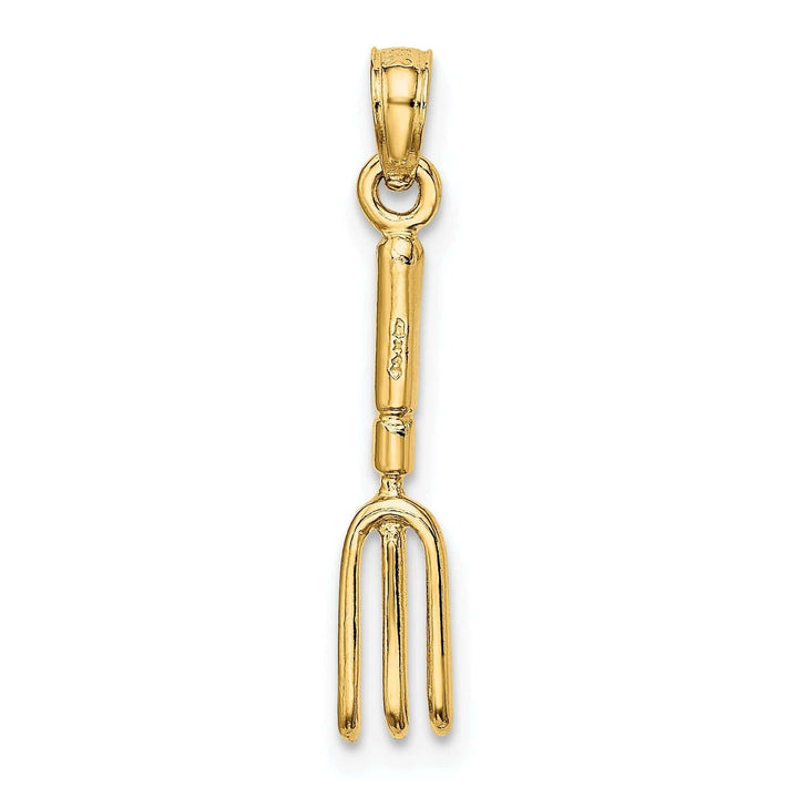 Lovely Rita's Pendants & Charms 14K Yellow Gold Polished Finish 3-Dimensional Garden Hand Held Fork Rake Tool Charm Pendant