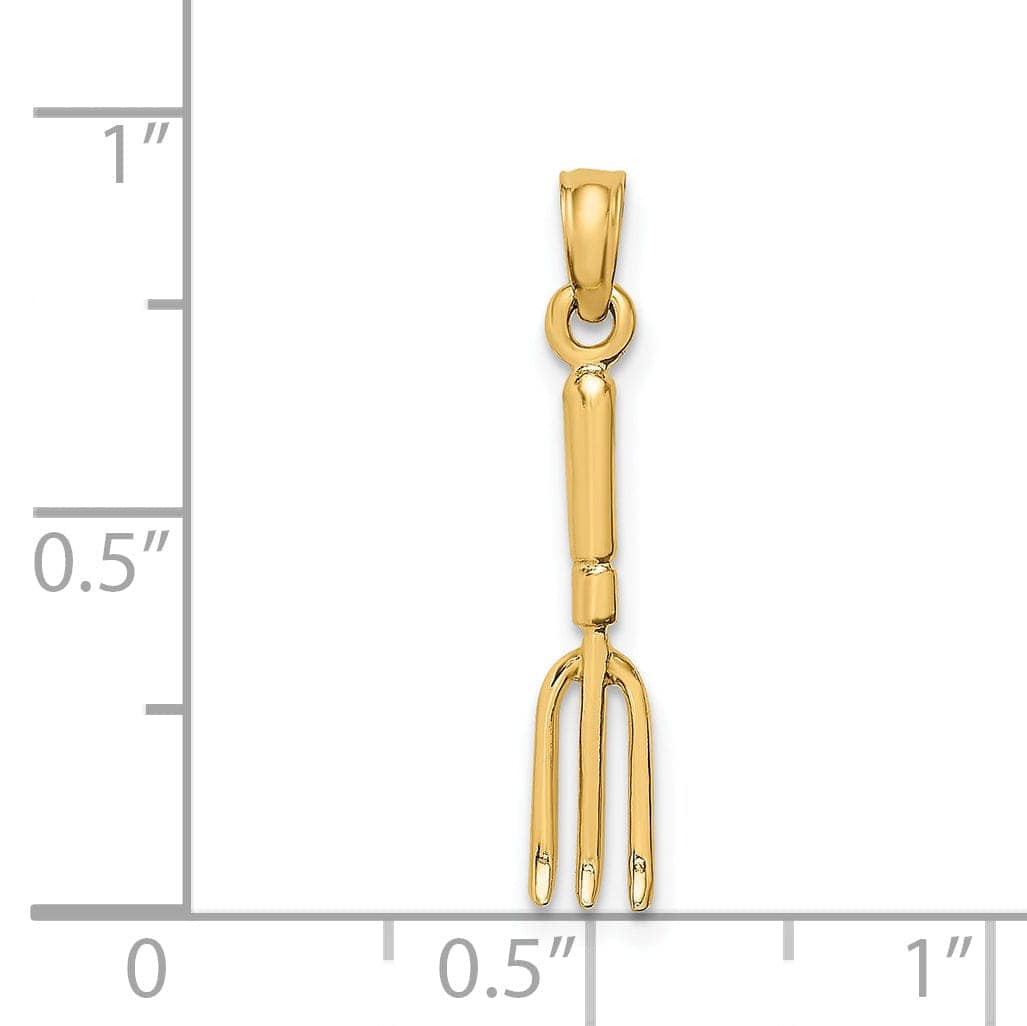 Lovely Rita's Pendants & Charms 14K Yellow Gold Polished Finish 3-Dimensional Garden Hand Held Fork Rake Tool Charm Pendant
