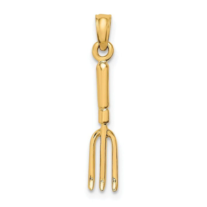 Lovely Rita's Pendants & Charms 14K Yellow Gold Polished Finish 3-Dimensional Garden Hand Held Fork Rake Tool Charm Pendant