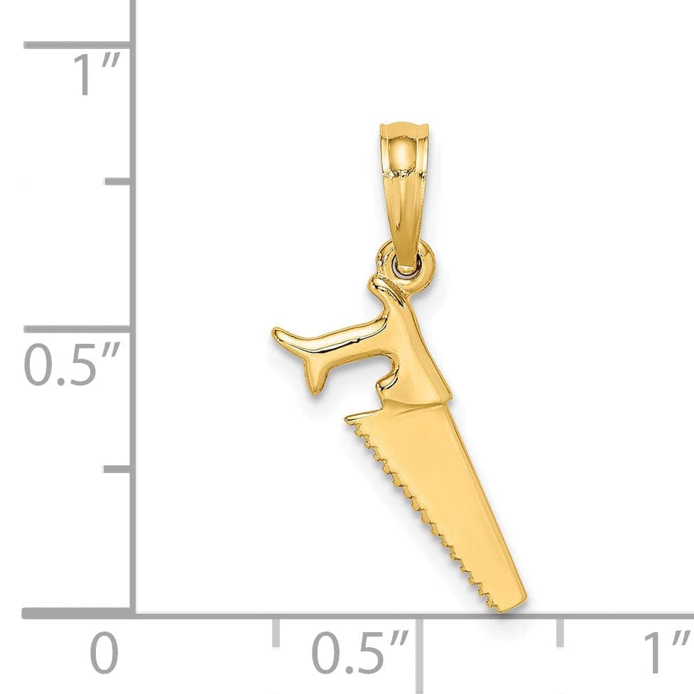 Lovely Rita's Pendants & Charms 14K Yellow Gold Polished Finish 3-Dimensional Hand Wood Saw Charm Pendant