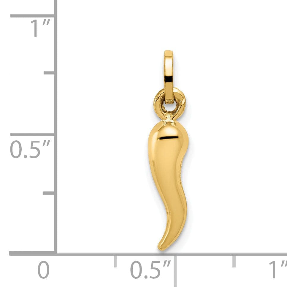 Lovely Rita's Pendants & Charms 14k Yellow Gold Polished Finish 3-Dimensional Hollow Italian Horn Charm Pendant
