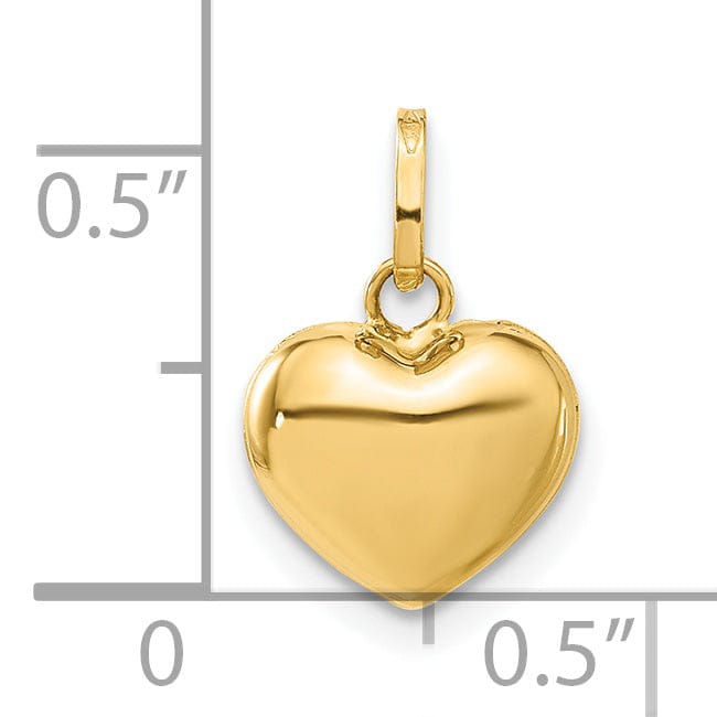 Lovely Rita's Pendants & Charms 14K Yellow Gold Polished Finish 3-Dimensional Hollow Puffed Heart Shape Design Charm Pendant