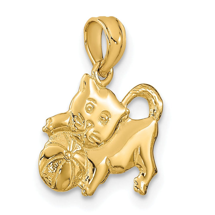 Lovely Rita's Pendants & Charms 14k Yellow Gold Polished Finish 3-Dimensional Kitten Cat Playing with Ball Design Charm Pendant
