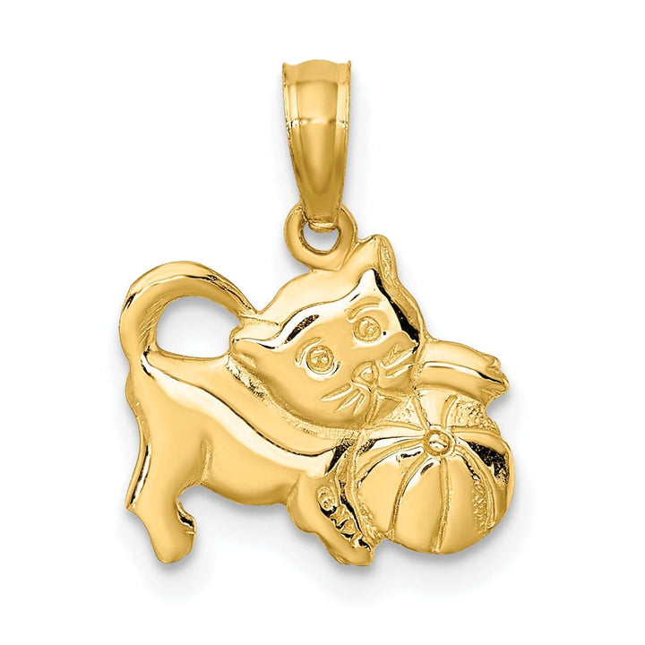 Lovely Rita's Pendants & Charms 14k Yellow Gold Polished Finish 3-Dimensional Kitten Cat Playing with Ball Design Charm Pendant