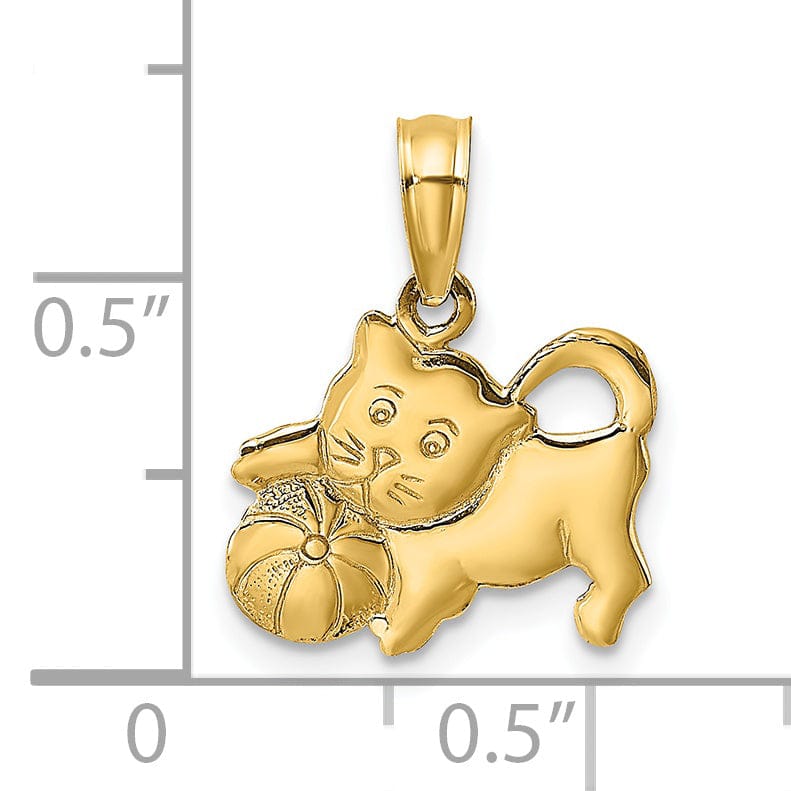Lovely Rita's Pendants & Charms 14k Yellow Gold Polished Finish 3-Dimensional Kitten Cat Playing with Ball Design Charm Pendant
