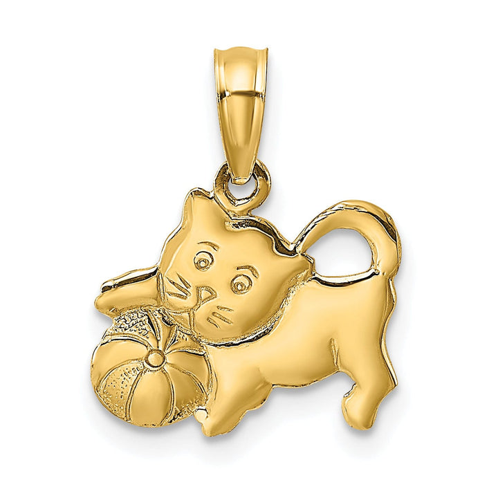 Lovely Rita's Pendants & Charms 14k Yellow Gold Polished Finish 3-Dimensional Kitten Cat Playing with Ball Design Charm Pendant
