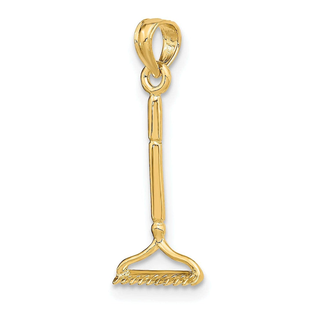 Lovely Rita's Pendants & Charms 14K Yellow Gold Polished Finish 3-Dimensional Landscape Rake Garden Tool Charm Pendant
