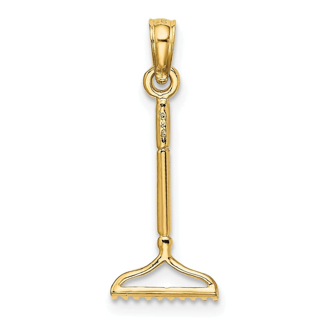 Lovely Rita's Pendants & Charms 14K Yellow Gold Polished Finish 3-Dimensional Landscape Rake Garden Tool Charm Pendant