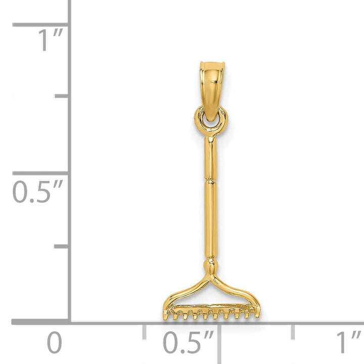 Lovely Rita's Pendants & Charms 14K Yellow Gold Polished Finish 3-Dimensional Landscape Rake Garden Tool Charm Pendant