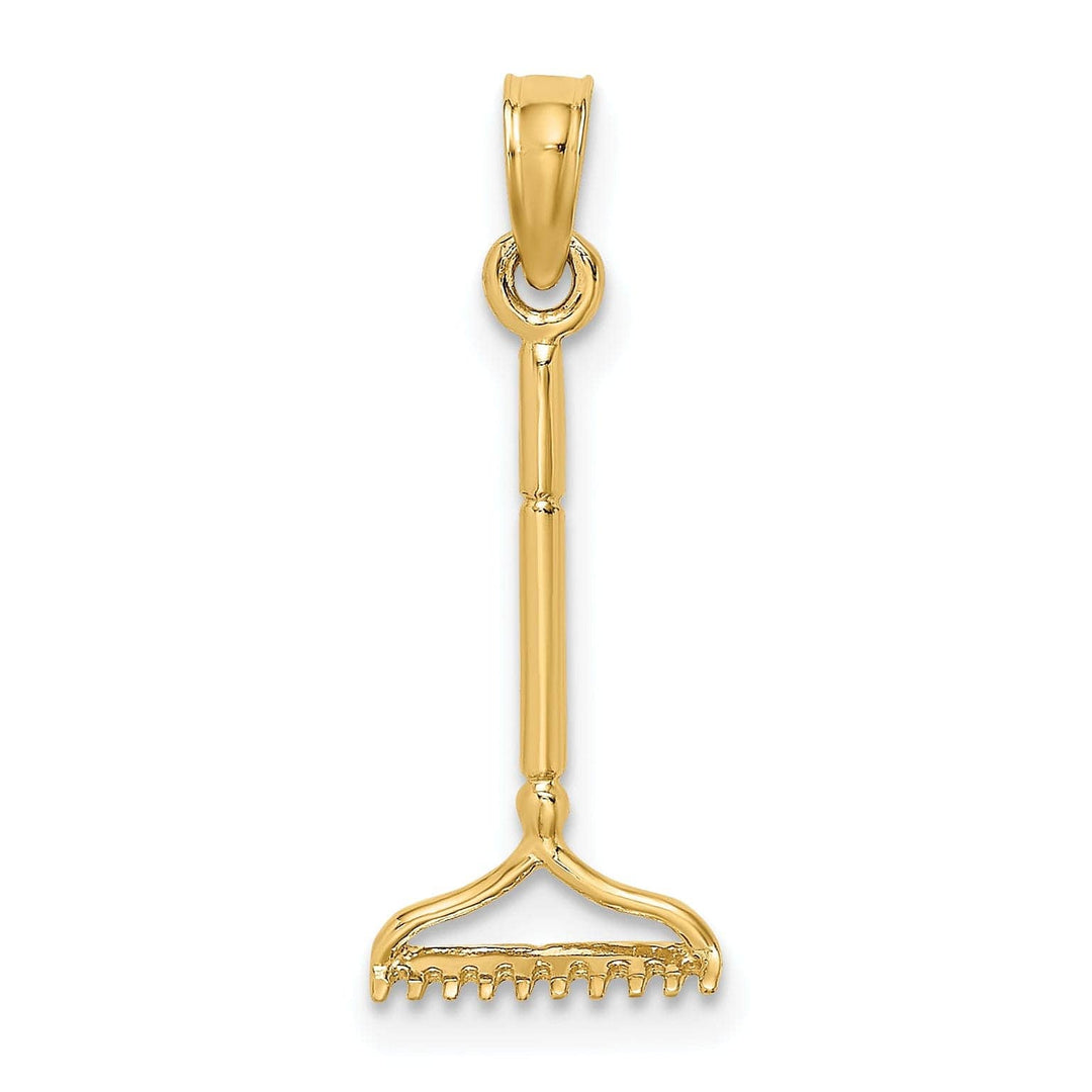 Lovely Rita's Pendants & Charms 14K Yellow Gold Polished Finish 3-Dimensional Landscape Rake Garden Tool Charm Pendant
