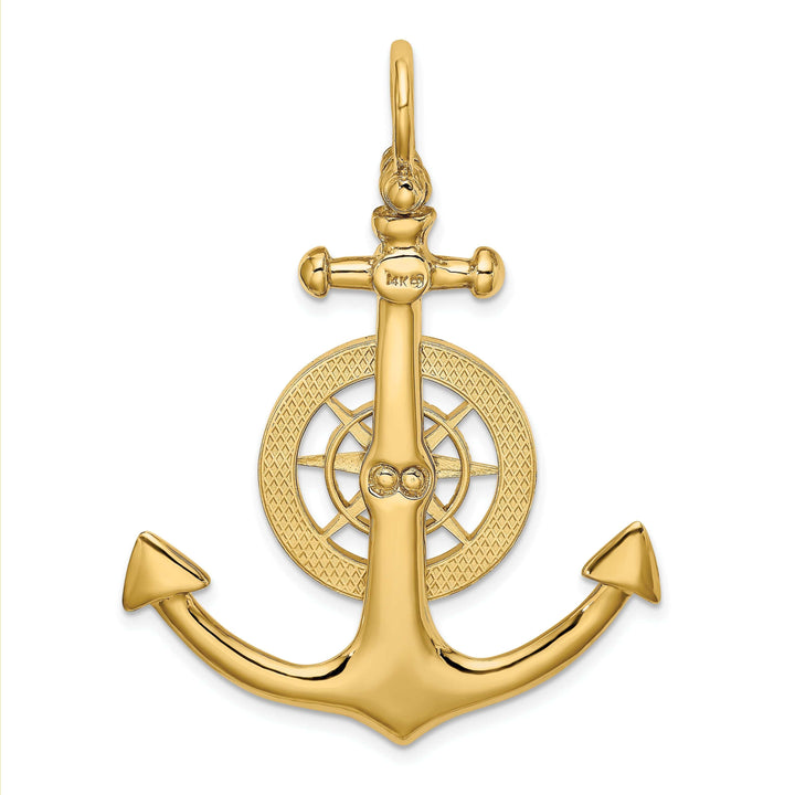 Lovely Rita's Pendants & Charms 14K Yellow Gold Polished Finish 3-Dimensional Large Anchor with Nautical Boating Compass Design Charm Pendant