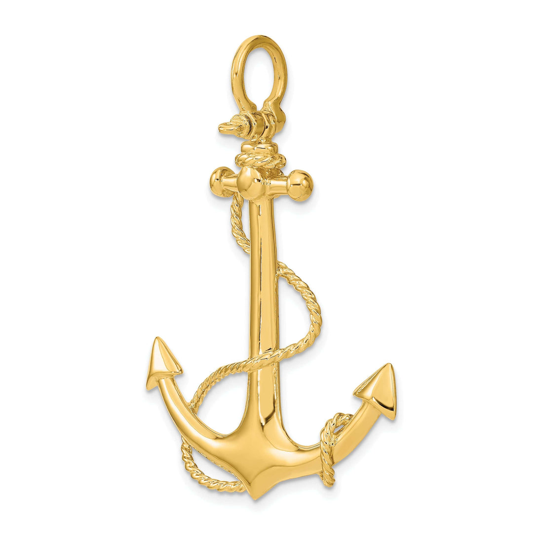 Lovely Rita's Pendants & Charms 14K Yellow Gold Polished Finish 3-Dimensional Large Anchor with Rope Design Charm Pendant
