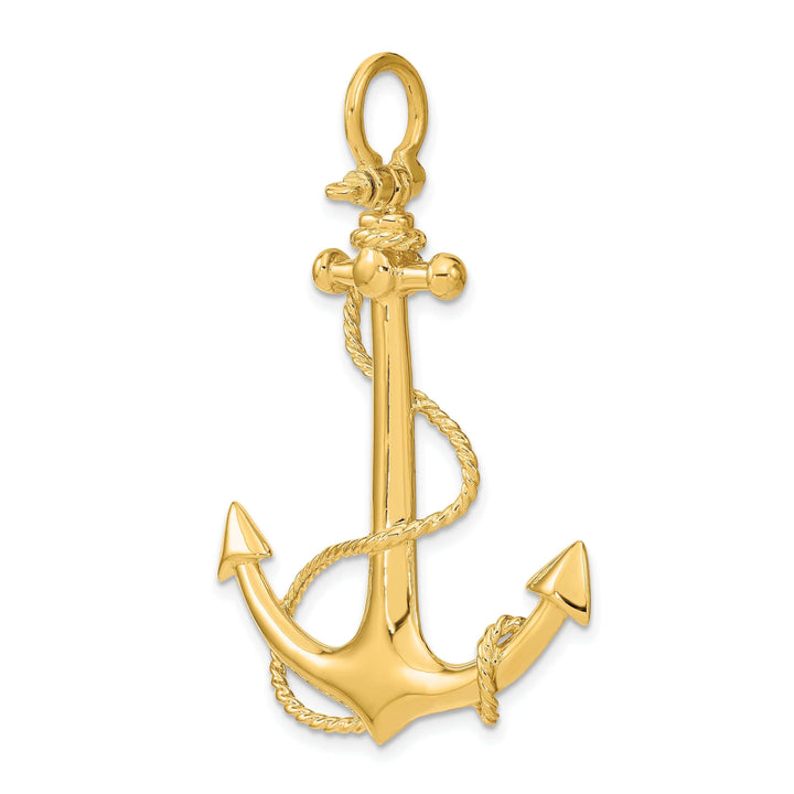 Lovely Rita's Pendants & Charms 14K Yellow Gold Polished Finish 3-Dimensional Large Anchor with Rope Design Charm Pendant