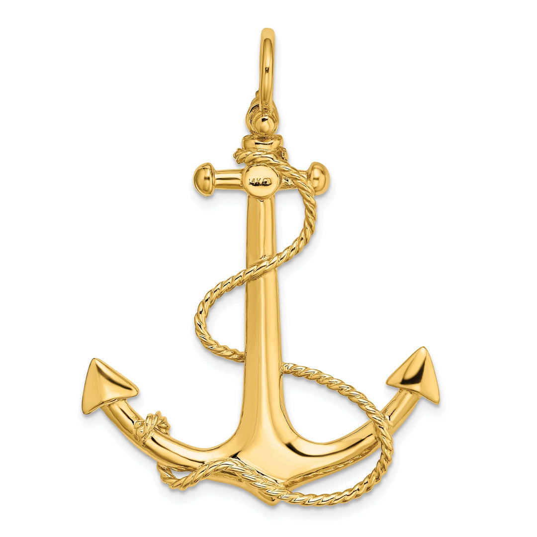 Lovely Rita's Pendants & Charms 14K Yellow Gold Polished Finish 3-Dimensional Large Anchor with Rope Design Charm Pendant