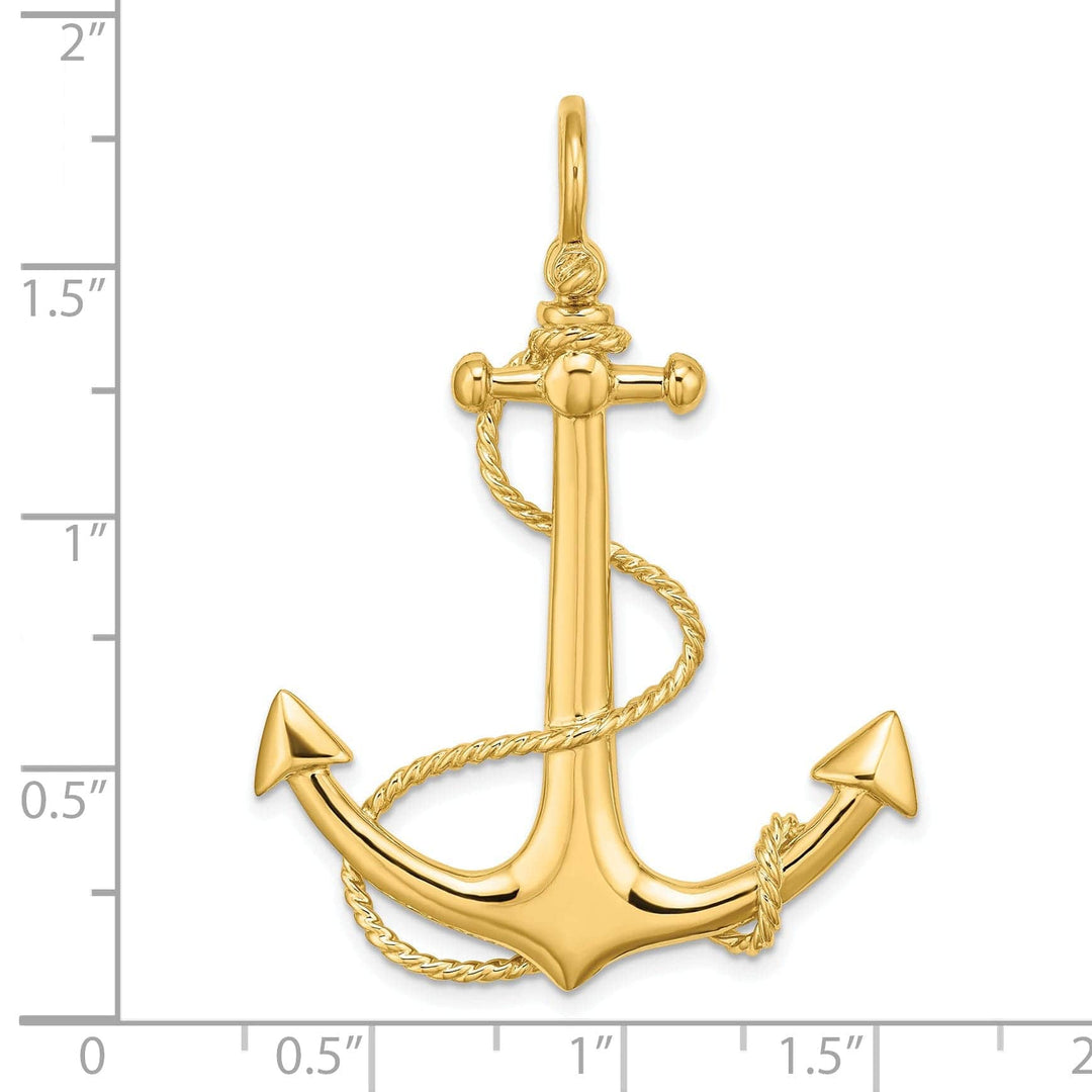 Lovely Rita's Pendants & Charms 14K Yellow Gold Polished Finish 3-Dimensional Large Anchor with Rope Design Charm Pendant