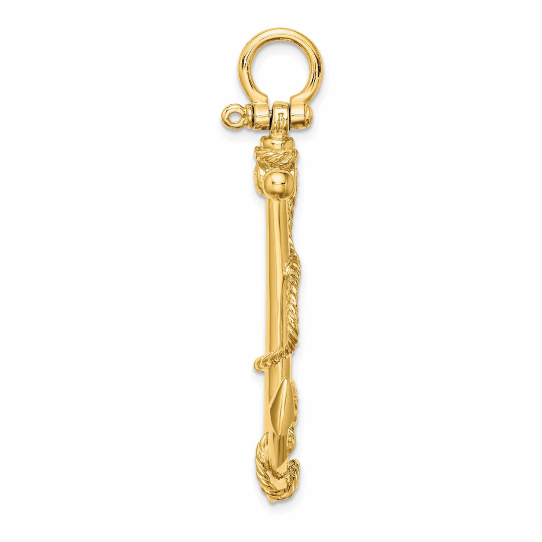 Lovely Rita's Pendants & Charms 14K Yellow Gold Polished Finish 3-Dimensional Large Anchor with Rope Design Charm Pendant