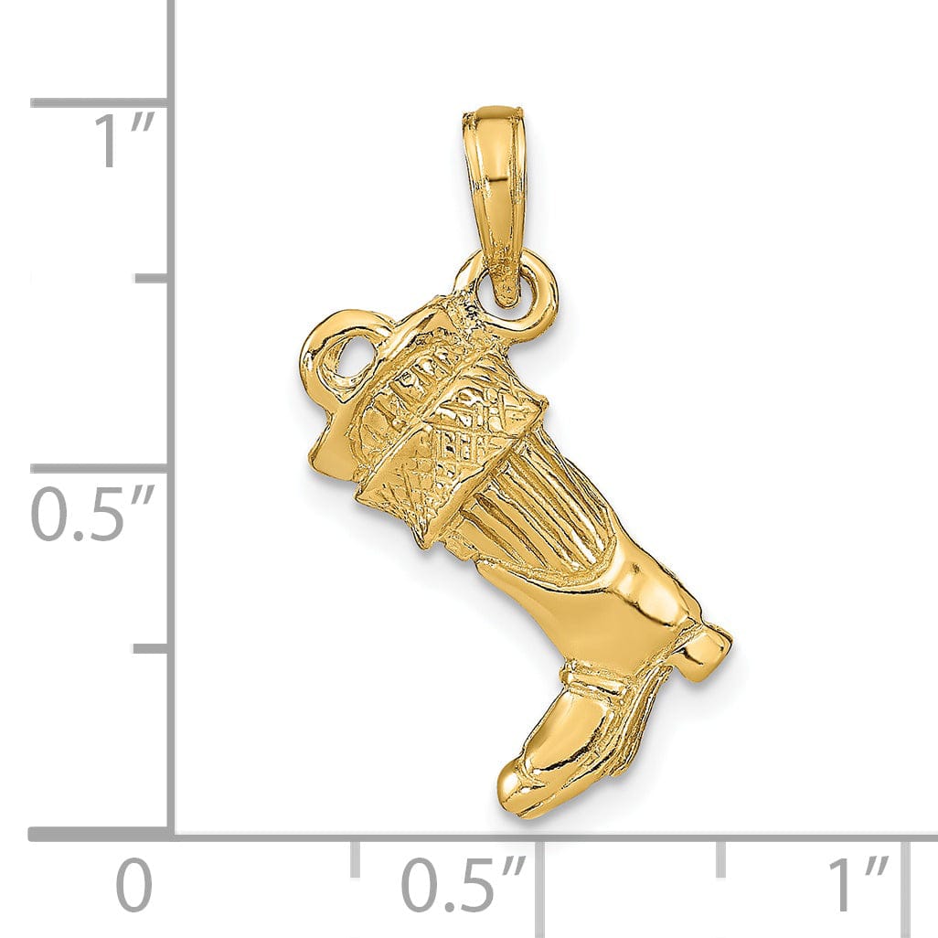 Lovely Rita's Pendants & Charms 14k Yellow Gold Polished Finish 3-Dimensional Large Firefighter Boot Charm Pendant