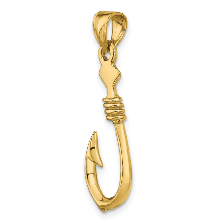 Lovely Rita's Pendants & Charms 14K Yellow Gold Polished Finish 3-Dimensional Large Fish Hook with Rope Design Charm Pendant