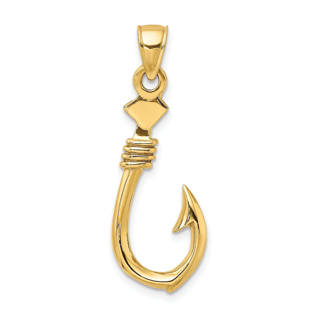 Lovely Rita's Pendants & Charms 14K Yellow Gold Polished Finish 3-Dimensional Large Fish Hook with Rope Design Charm Pendant