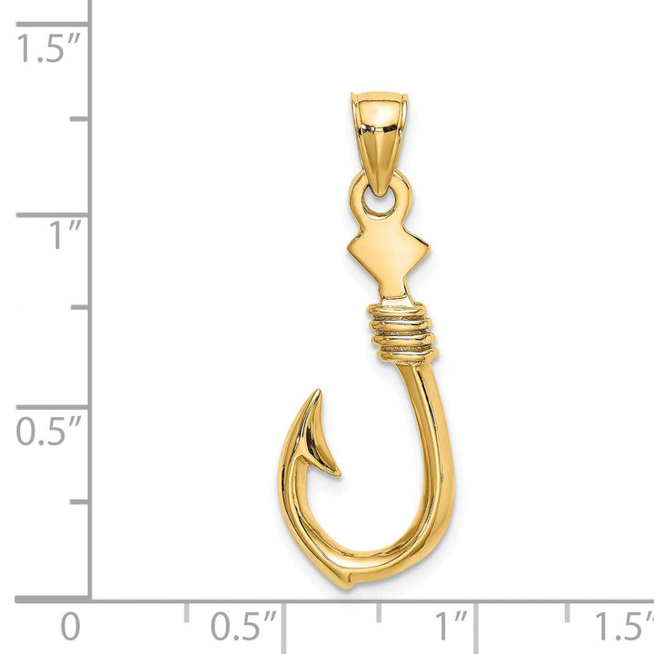 Lovely Rita's Pendants & Charms 14K Yellow Gold Polished Finish 3-Dimensional Large Fish Hook with Rope Design Charm Pendant