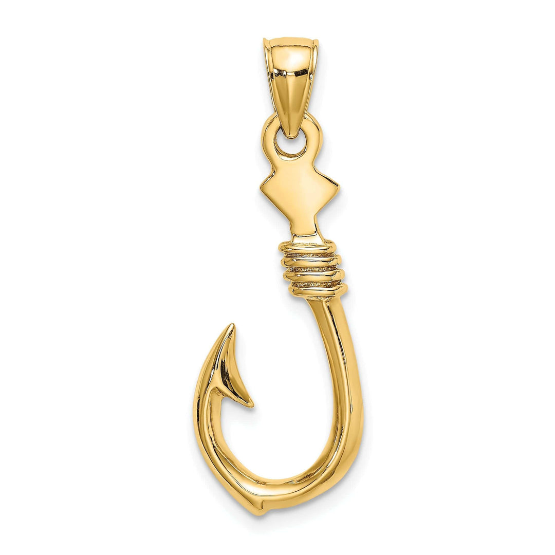 Lovely Rita's Pendants & Charms 14K Yellow Gold Polished Finish 3-Dimensional Large Fish Hook with Rope Design Charm Pendant