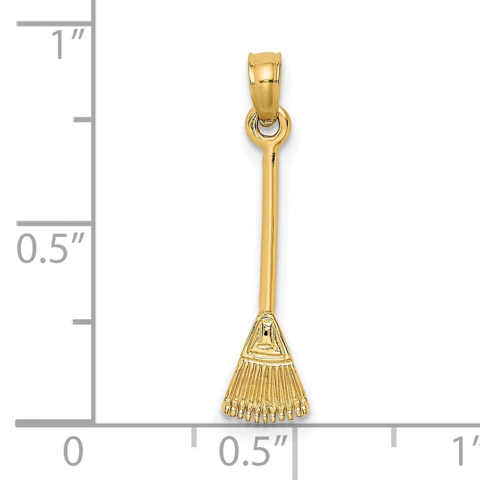 Lovely Rita's Pendants & Charms 14K Yellow Gold Polished Finish 3-Dimensional Leaf Rake Garden Tool Charm Pendant
