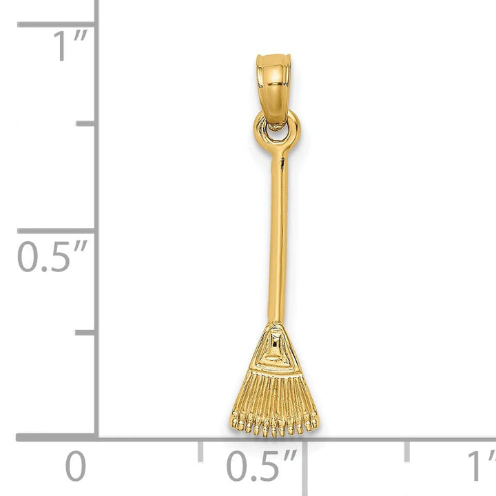 Lovely Rita's Pendants & Charms 14K Yellow Gold Polished Finish 3-Dimensional Leaf Rake Garden Tool Charm Pendant