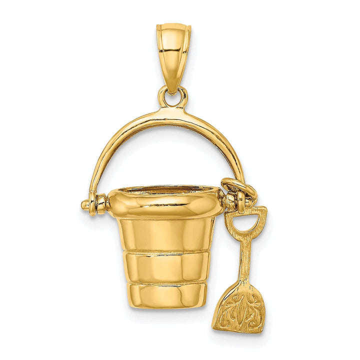 Lovely Rita's Pendants & Charms 14k Yellow Gold Polished Finish 3-Dimensional Moveable Beach Pail with Shovel Charm Pendant