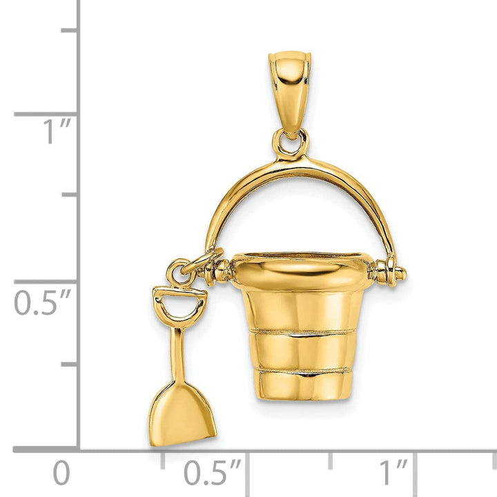 Lovely Rita's Pendants & Charms 14k Yellow Gold Polished Finish 3-Dimensional Moveable Beach Pail with Shovel Charm Pendant