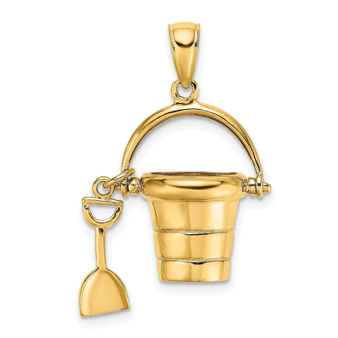 Lovely Rita's Pendants & Charms 14k Yellow Gold Polished Finish 3-Dimensional Moveable Beach Pail with Shovel Charm Pendant