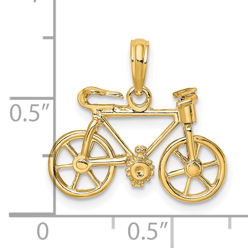 Lovely Rita's Pendants & Charms 14k Yellow Gold Polished Finish 3-Dimensional Moveable Bicycle Charm Pendant