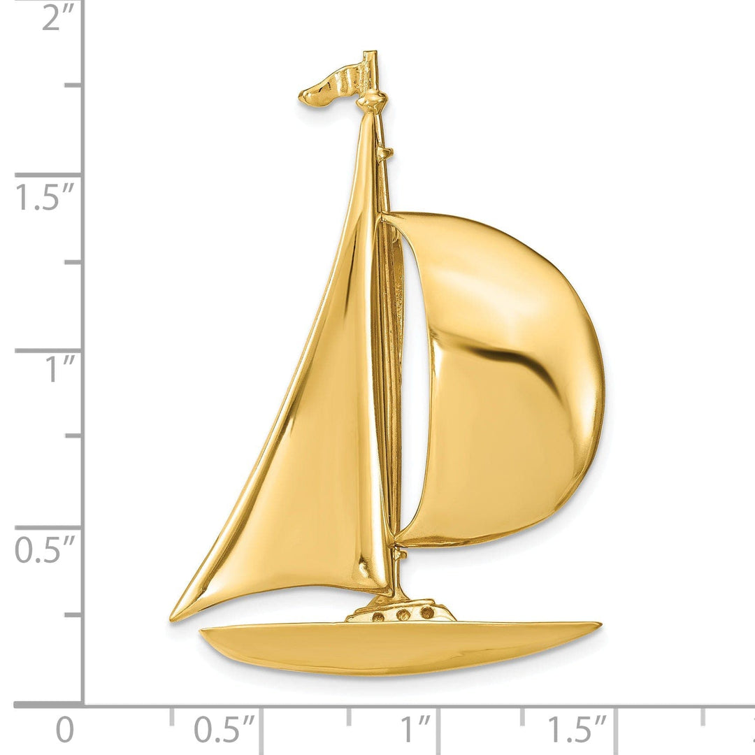 Lovely Rita's Pendants & Charms 14K Yellow Gold Polished Finish 3-Dimensional Sailboat Slide Pendant