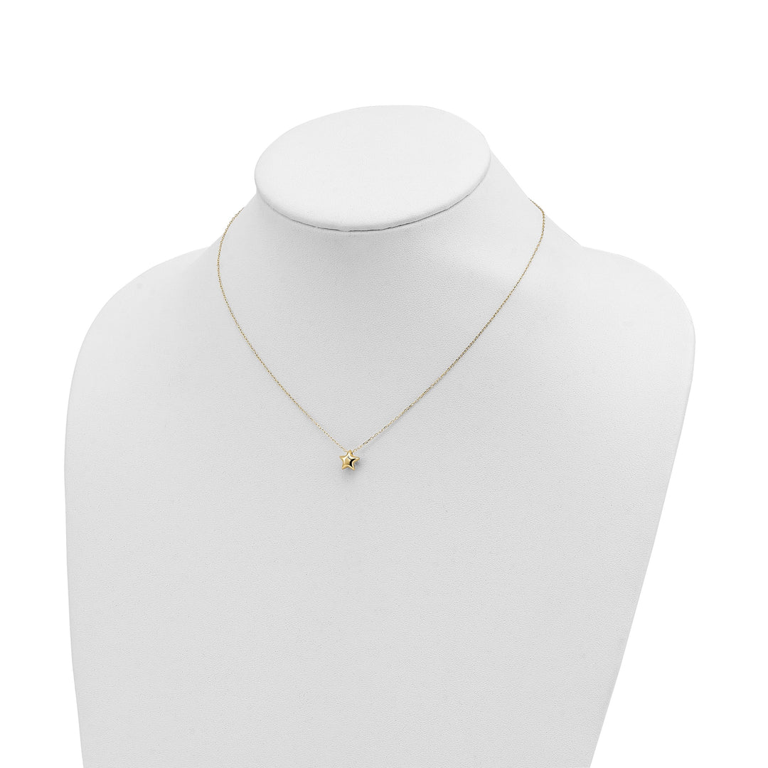 Lovely Rita's Pendants & Charms 14k Yellow Gold Polished Finish 3-Dimensional Semi Solid Puffed Star Pendant in 16.5-Inch Cable Link Chain Necklace Set
