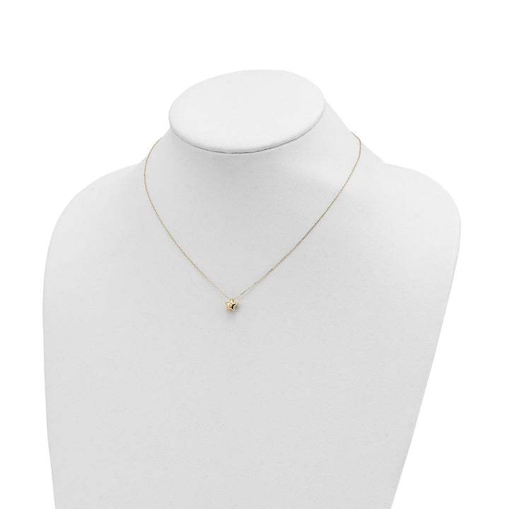 Lovely Rita's Pendants & Charms 14k Yellow Gold Polished Finish 3-Dimensional Semi Solid Puffed Star Pendant in 16.5-Inch Cable Link Chain Necklace Set