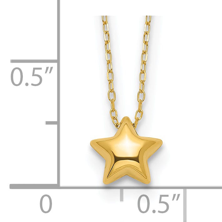 Lovely Rita's Pendants & Charms 14k Yellow Gold Polished Finish 3-Dimensional Semi Solid Puffed Star Pendant in 16.5-Inch Cable Link Chain Necklace Set