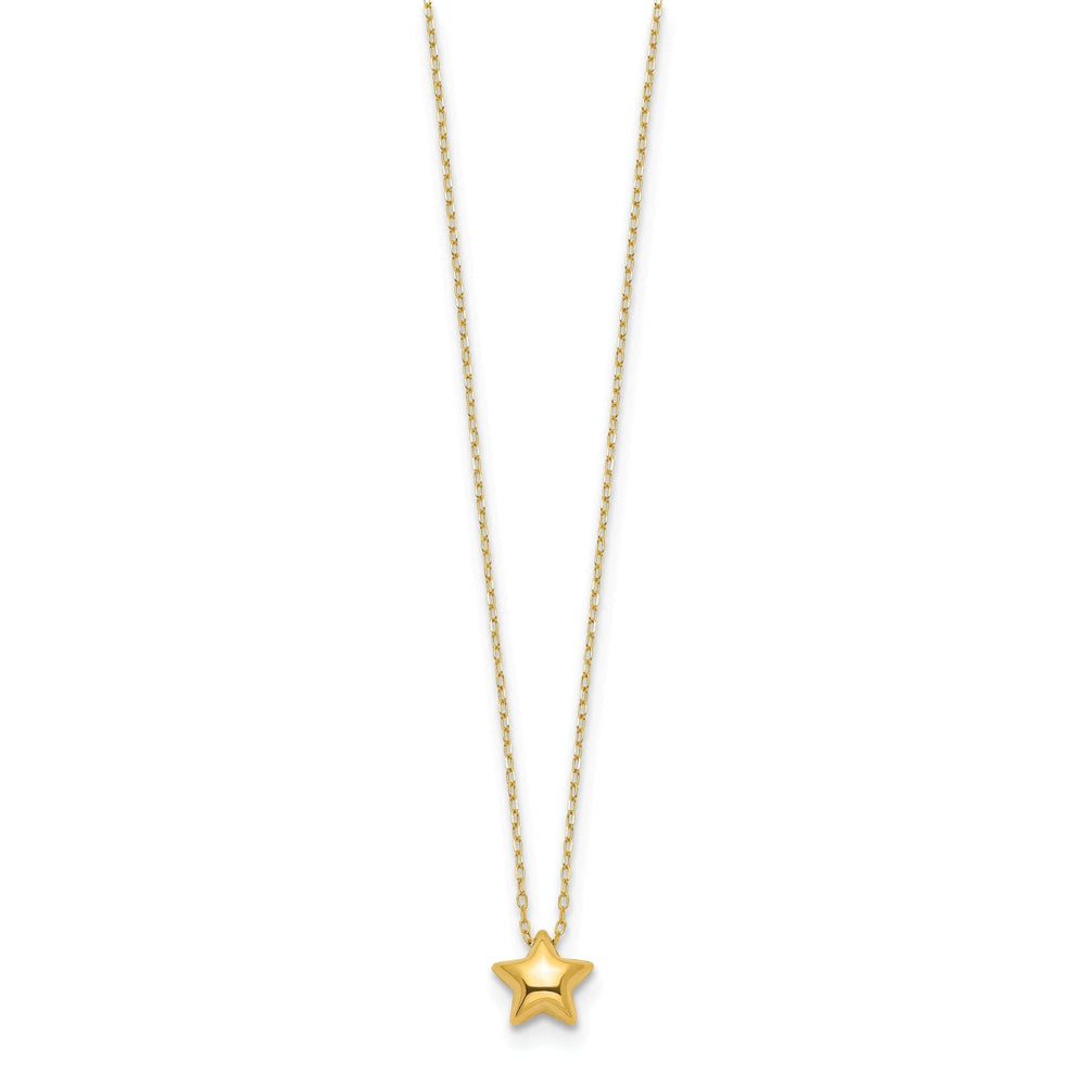 Lovely Rita's Pendants & Charms 14k Yellow Gold Polished Finish 3-Dimensional Semi Solid Puffed Star Pendant in 16.5-Inch Cable Link Chain Necklace Set