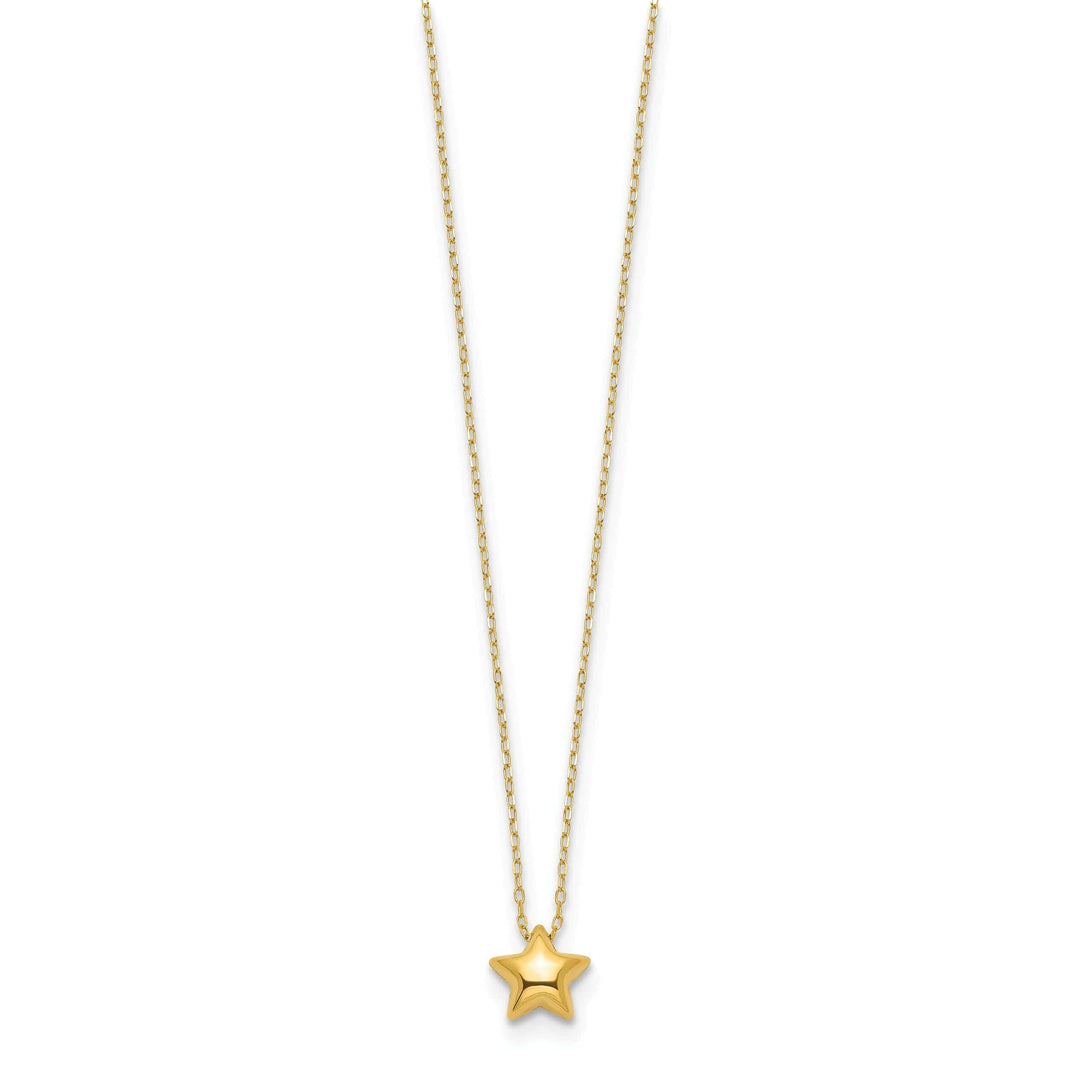 Lovely Rita's Pendants & Charms 14k Yellow Gold Polished Finish 3-Dimensional Semi Solid Puffed Star Pendant in 16.5-Inch Cable Link Chain Necklace Set
