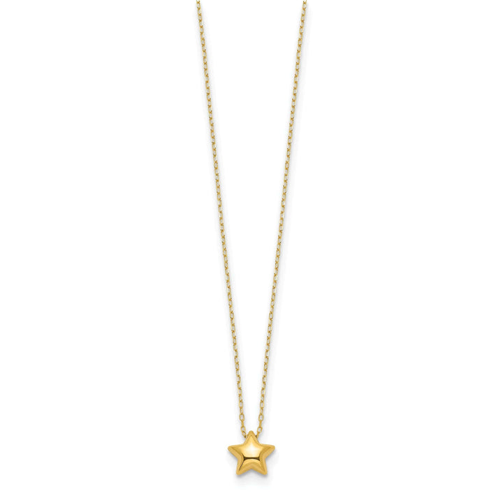 Lovely Rita's Pendants & Charms 14k Yellow Gold Polished Finish 3-Dimensional Semi Solid Puffed Star Pendant in 16.5-Inch Cable Link Chain Necklace Set