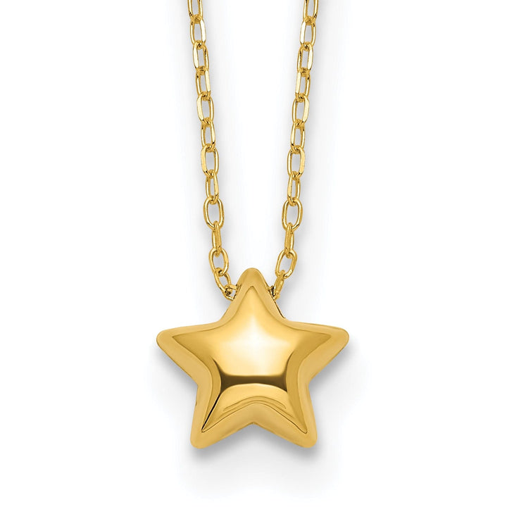Lovely Rita's Pendants & Charms 14k Yellow Gold Polished Finish 3-Dimensional Semi Solid Puffed Star Pendant in 16.5-Inch Cable Link Chain Necklace Set