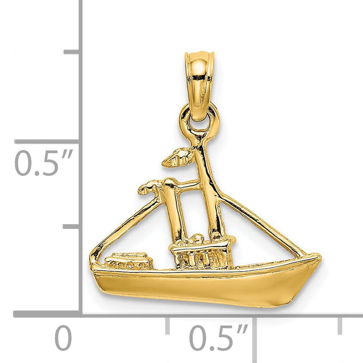 Lovely Rita's Pendants & Charms 14K Yellow Gold Polished Finish 3-Dimensional Tug Boat Charm Pendant