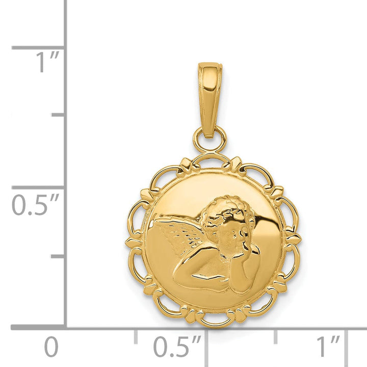 Lovely Rita's Pendants & Charms 14K Yellow Gold Polished Finish Angel Cherub Round Scallop Pendant