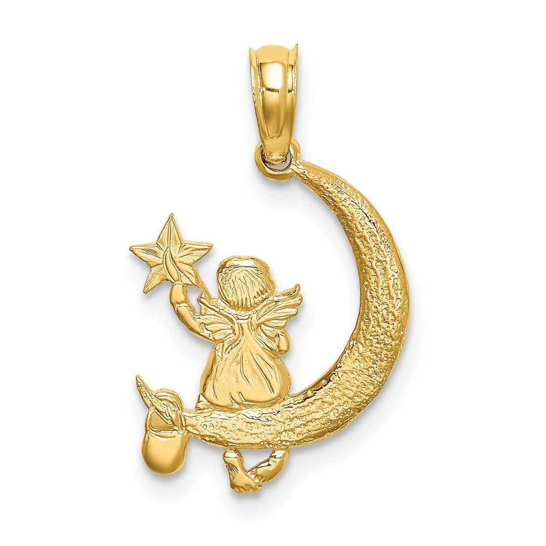 Lovely Rita's Pendants & Charms 14K Yellow Gold Polished Finish Angel Holding a Star Sitting on a Half Moon Pendant