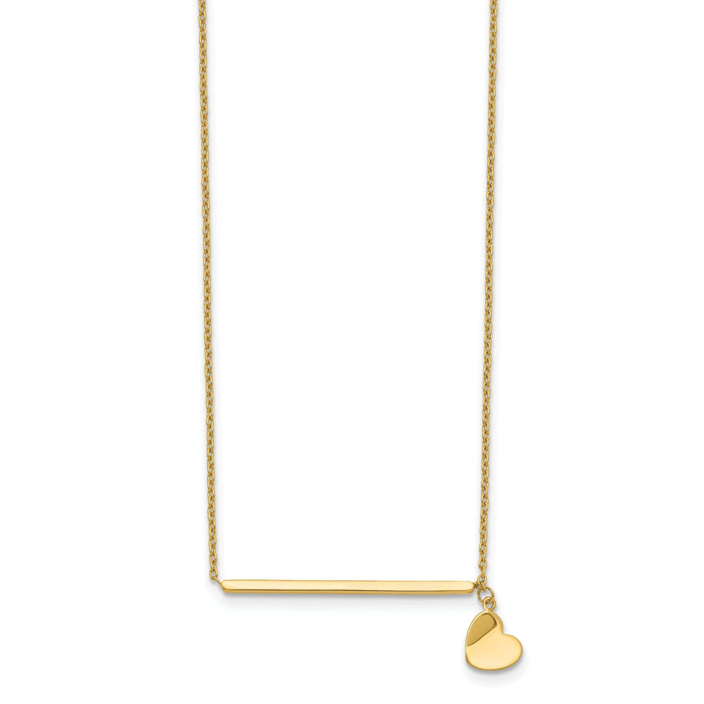 Lovely Rita's Pendants & Charms 14k Yellow Gold Polished Finish Bar and Heart Design 13-inch Cable Chain with 2-inch ext Necklace