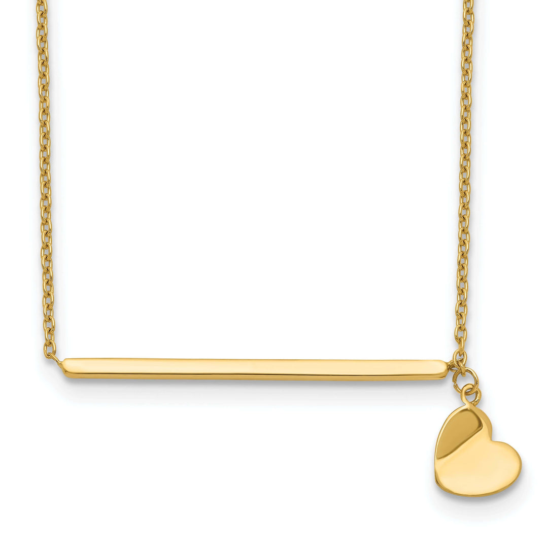 Lovely Rita's Pendants & Charms 14k Yellow Gold Polished Finish Bar and Heart Design 13-inch Cable Chain with 2-inch ext Necklace