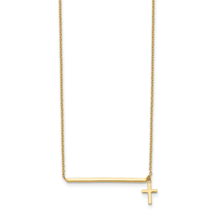 Lovely Rita's Pendants & Charms 14k Yellow Gold Polished Finish Bar Dangle Cross Pendant Design in a 15-Inch with 2-Inch Extention Cable Chain Necklace Set